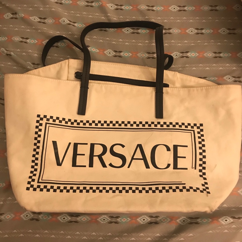 Versace White Logo-Print Tote Bag